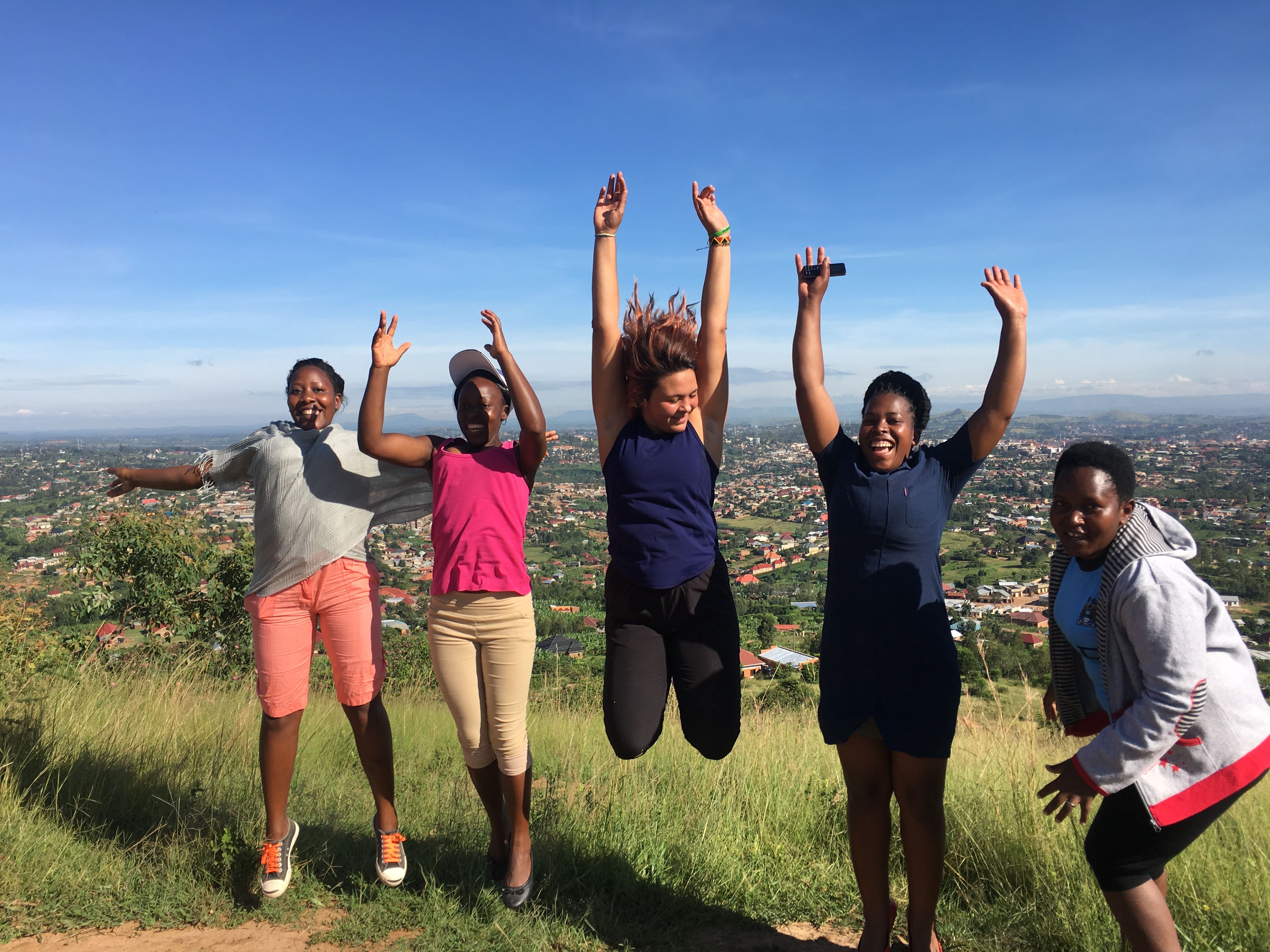 Group of friends hiking in Uganda